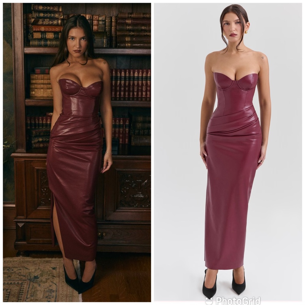 House of CB Wine Strapless Gown